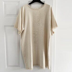 Isabel Marant Etoile Ivory Silk Dress with Fringe trim, size 36. Fits US 2/4